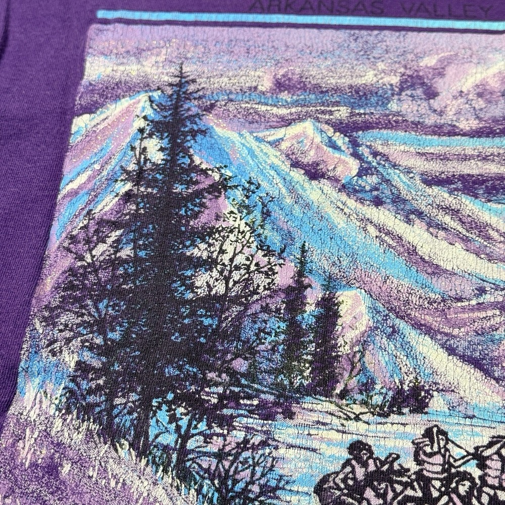 VTG 1992 Glitter Graphic T Shirt L Arkansas River Rafting Colorado Purple USA - Picture 13 of 16